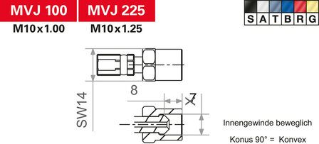 Connector Binnendraad  M10x1 (buitenkegel 90&deg;)