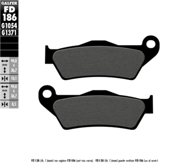 Remblokset voor 1 remklauw, Galfer FD186G1054)Semi Metal  (= MCB707)