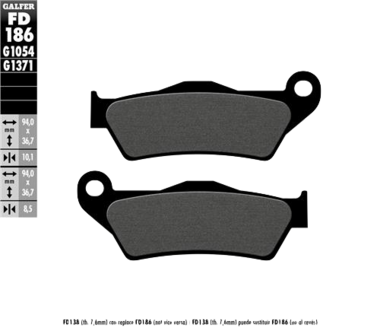 Remblokset voor 1 remklauw, Galfer FD186G1054)Semi Metal  (= MCB707)
